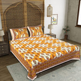 Blocks of India Marigold Maze Cotton Block Print King Size Bedsheet - Vibrant Orange Geometric Pattern